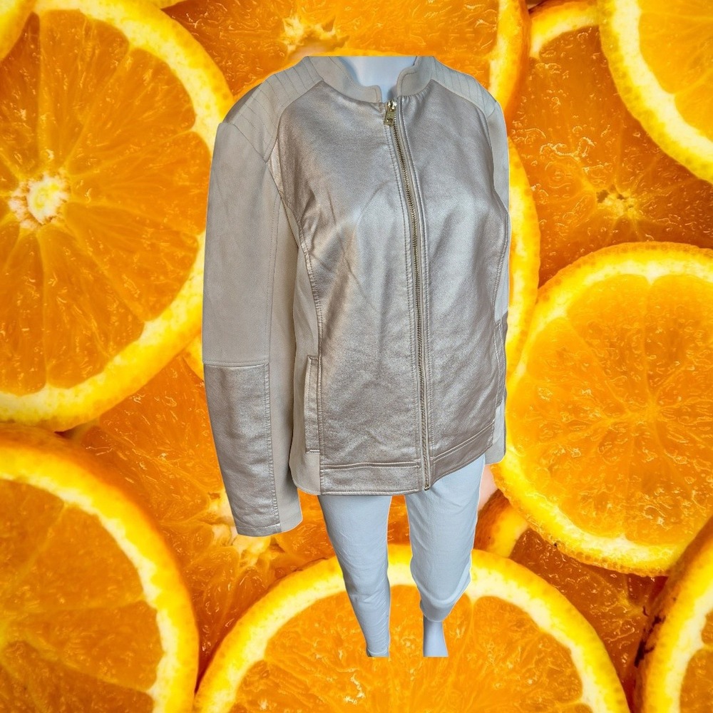 Marc New York Andrew Marc Metallic Champagne Faux Leather Suede Jacket Large